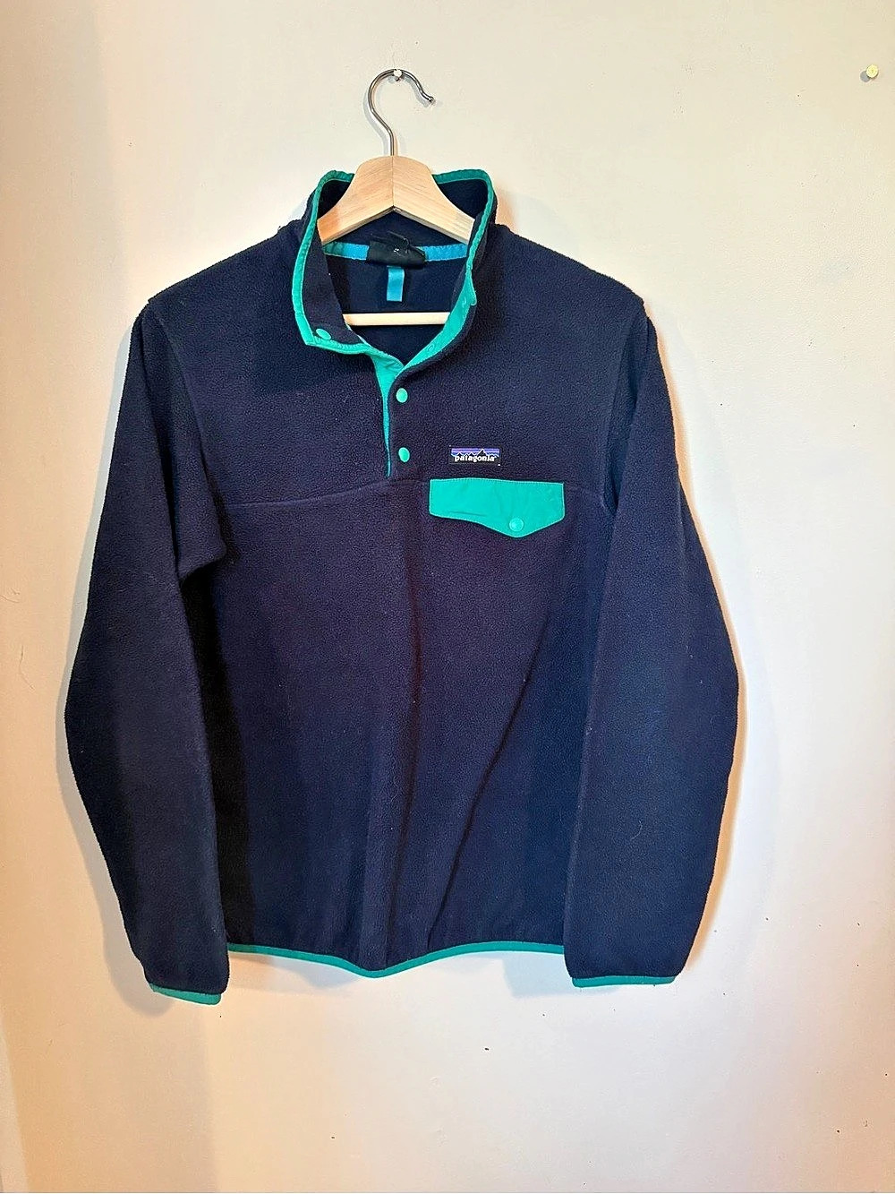 Patagonia Lightweight Synchilla Snap-T Pullover Navy & Green Size Small